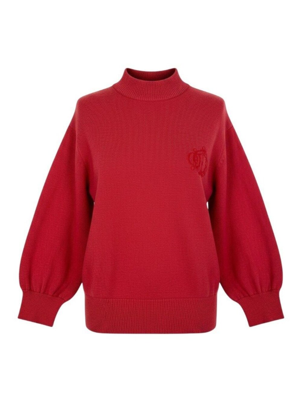 Dior I4 High Neck Knit Sweater Logo Embroidery Red Cotton Silk